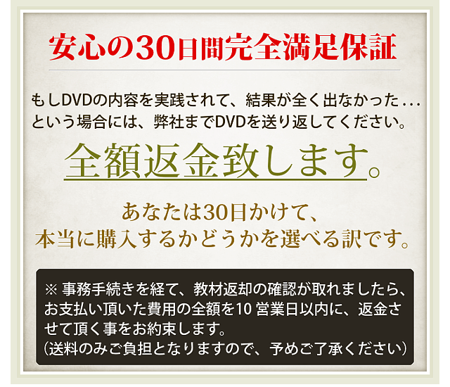 安心の30日間完全満足保証